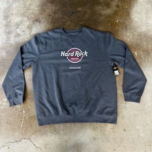 Hard Rock Hotel Crewneck Mens XXL Charcoal NWT Chicago Logo Fleece Sweatshirt